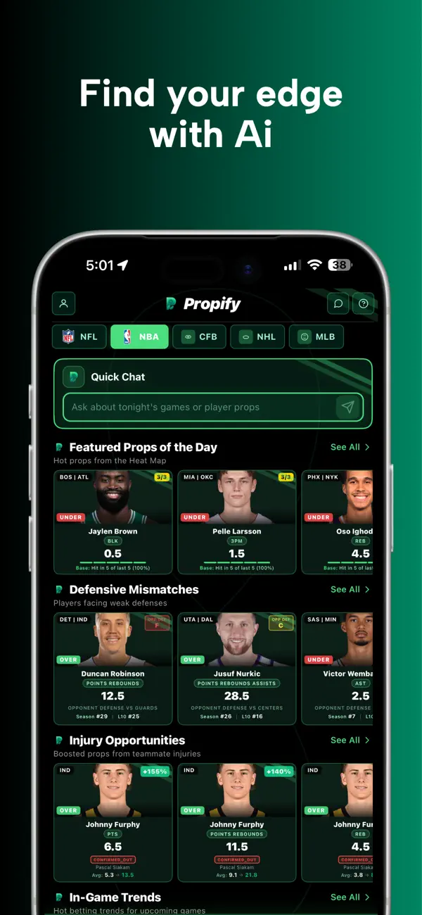 Propify overview with league selection
